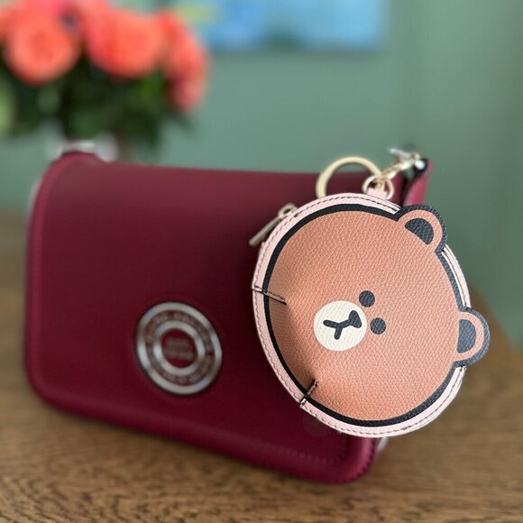 NWT! New Furla x LINE Friends leather Coin Case Charm -BROWN / CONY White Navy - Picture 4 of 13